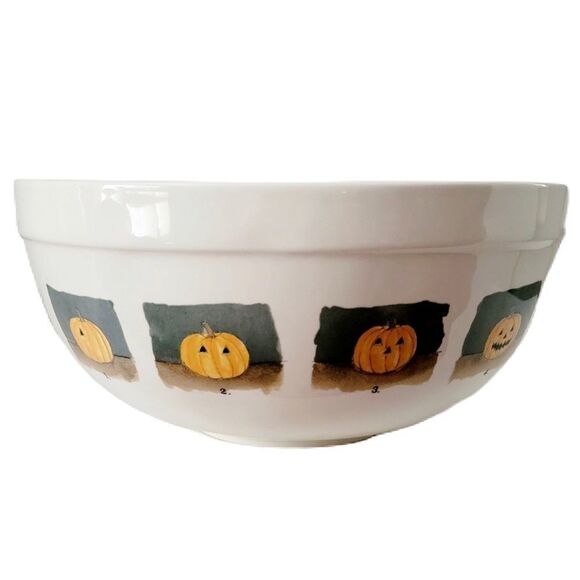 Rae Dunn Halloween Bowl Pumpkin Face Ceramic Mixing Bowl - Picture 1 of 11